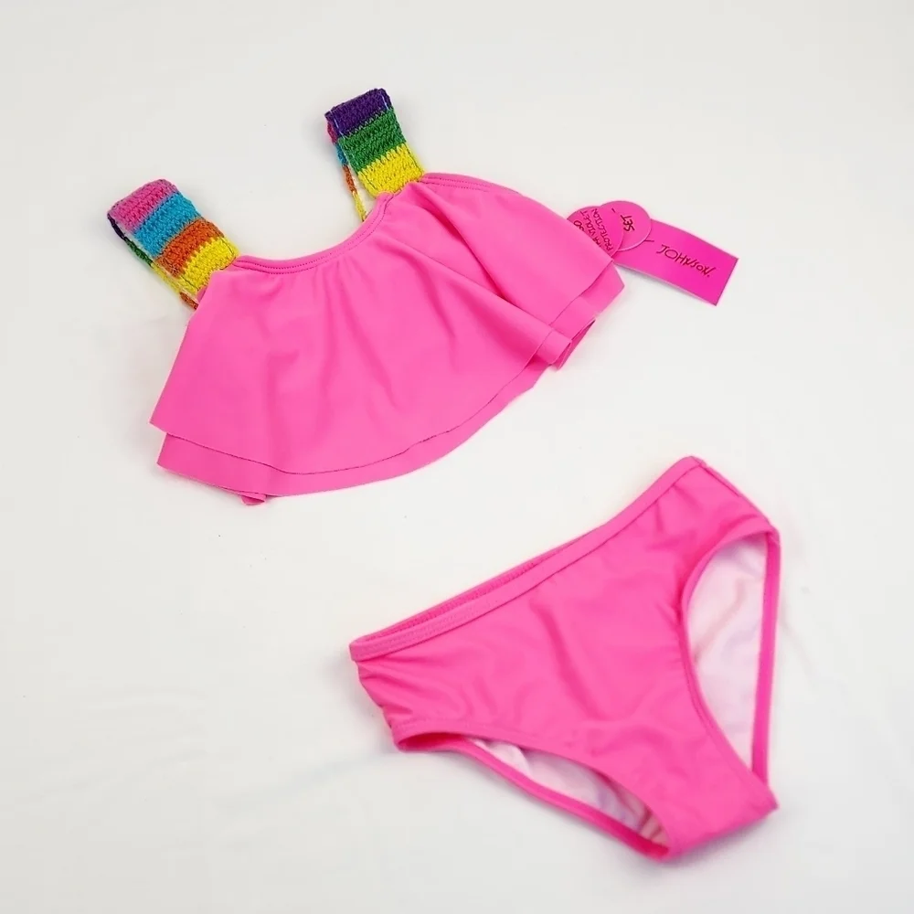 Betsey Johnson Pink Crochet Strap 2 Piece Swimsuit